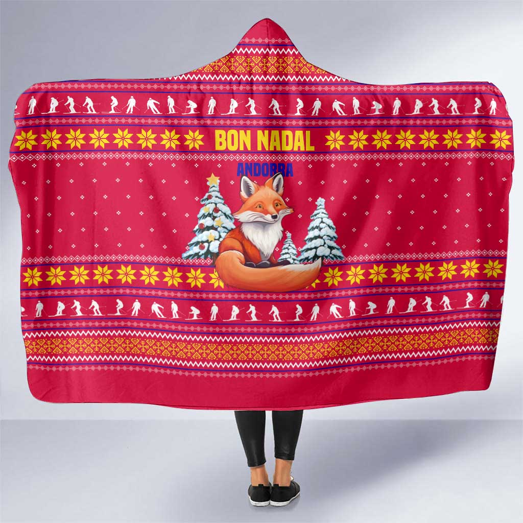 Bon Nadal Andorra Christmas Hooded Blanket with Fox Snowy Trees and Andorran Flag - Wonder Print Shop