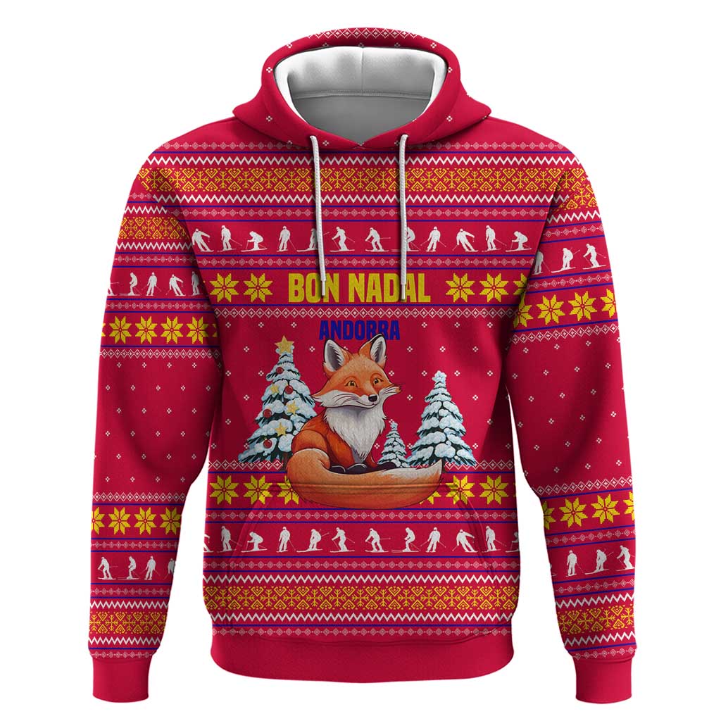 Bon Nadal Andorra Christmas Hoodie with Fox Snowy Trees and Andorran Flag - Wonder Print Shop