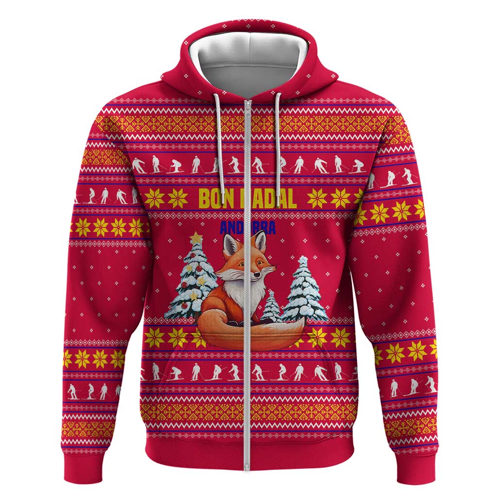 Bon Nadal Andorra Christmas Hoodie with Fox Snowy Trees and Andorran Flag - Wonder Print Shop