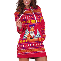 Bon Nadal Andorra Christmas Hoodie Dress with Fox Snowy Trees and Andorran Flag - Wonder Print Shop