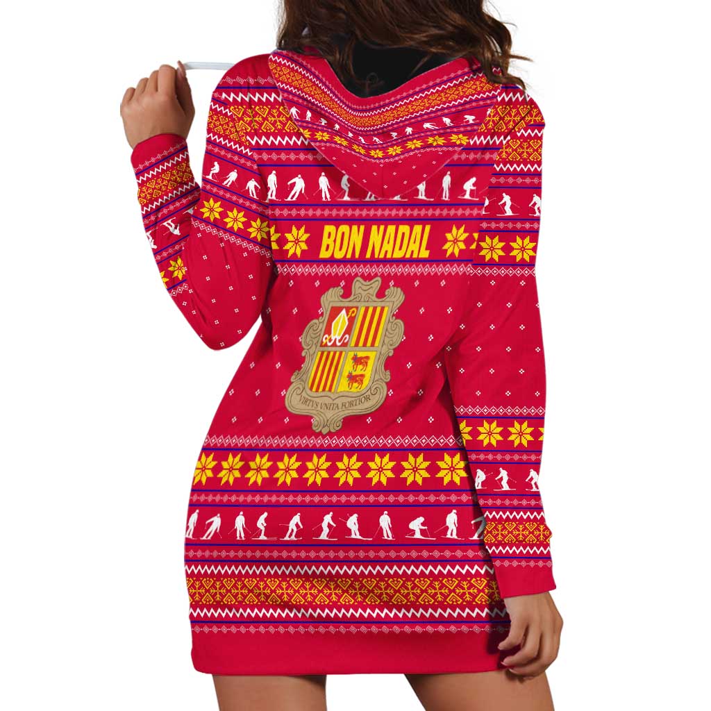 Bon Nadal Andorra Christmas Hoodie Dress with Fox Snowy Trees and Andorran Flag - Wonder Print Shop