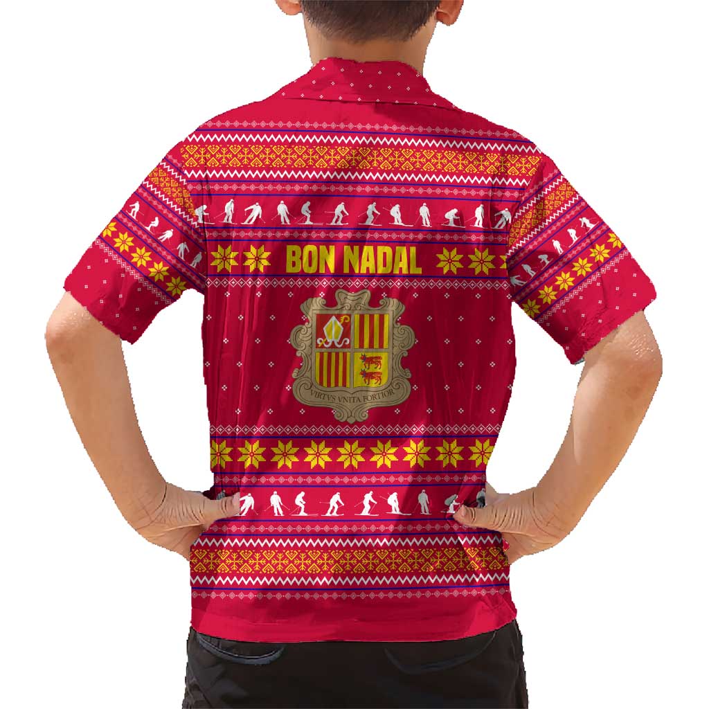 Bon Nadal Andorra Christmas Kid Hawaiian Shirt with Fox Snowy Trees and Andorran Flag - Wonder Print Shop
