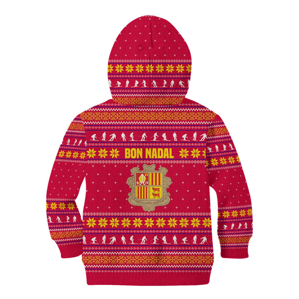 Bon Nadal Andorra Christmas Kid Hoodie with Fox Snowy Trees and Andorran Flag - Wonder Print Shop