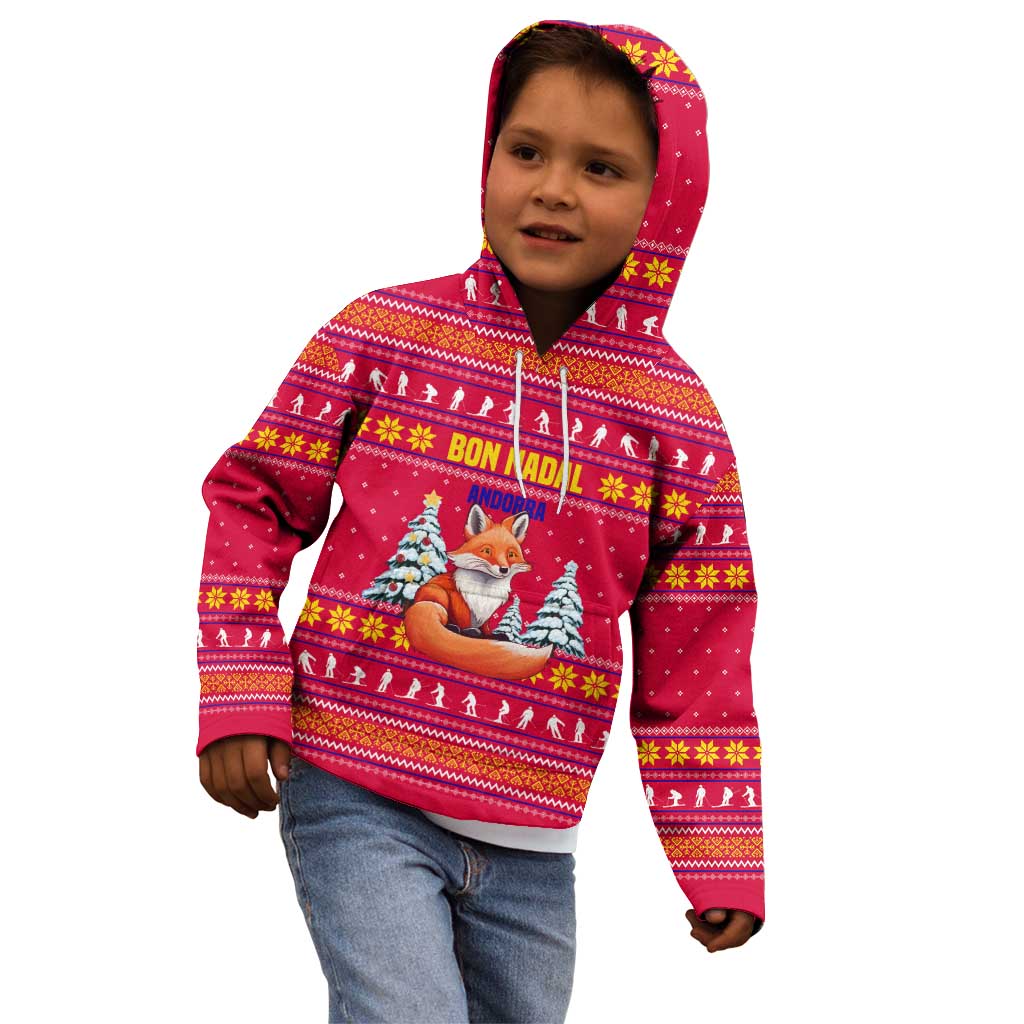 Bon Nadal Andorra Christmas Kid Hoodie with Fox Snowy Trees and Andorran Flag - Wonder Print Shop