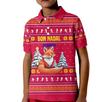 Bon Nadal Andorra Christmas Kid Polo Shirt with Fox Snowy Trees and Andorran Flag - Wonder Print Shop