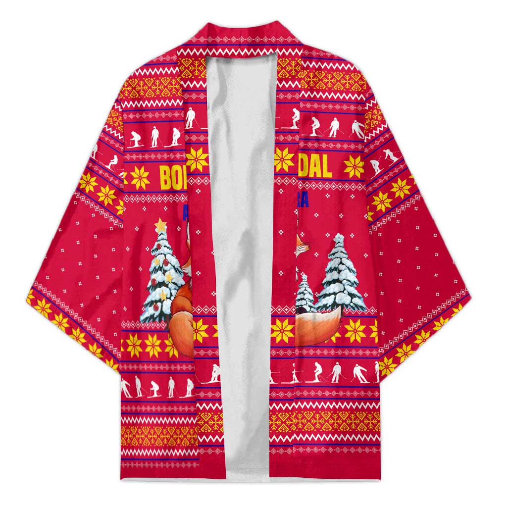 Bon Nadal Andorra Christmas Kimono with Fox Snowy Trees and Andorran Flag - Wonder Print Shop