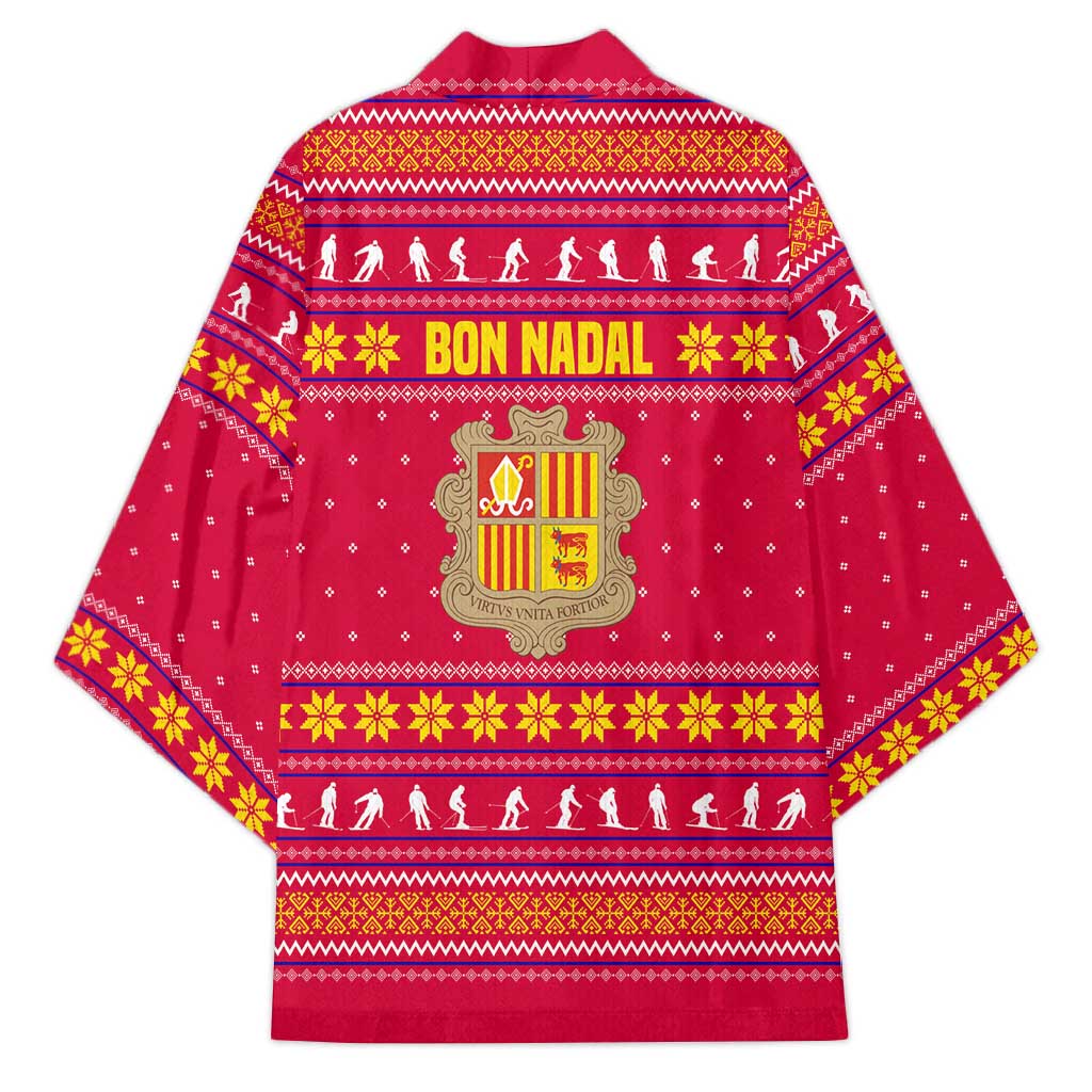 Bon Nadal Andorra Christmas Kimono with Fox Snowy Trees and Andorran Flag - Wonder Print Shop