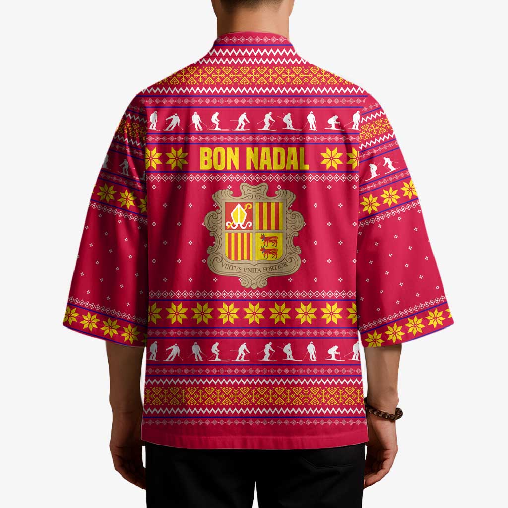 Bon Nadal Andorra Christmas Kimono with Fox Snowy Trees and Andorran Flag - Wonder Print Shop