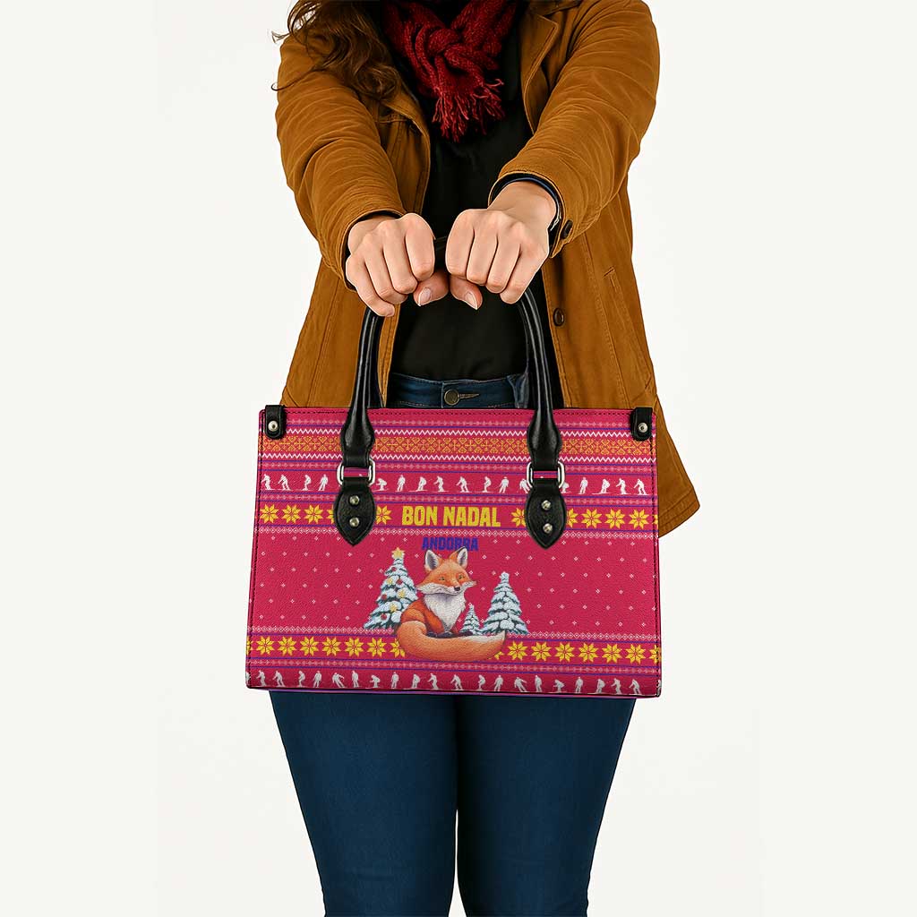 Bon Nadal Andorra Christmas Leather Bag with Fox Snowy Trees and Andorran Flag - Wonder Print Shop