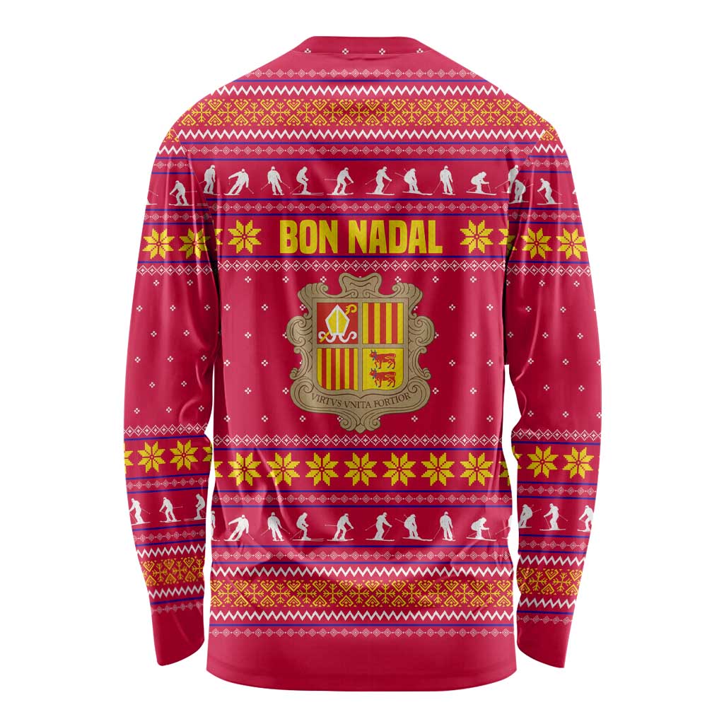 Bon Nadal Andorra Christmas Long Sleeve Shirt with Fox Snowy Trees and Andorran Flag - Wonder Print Shop