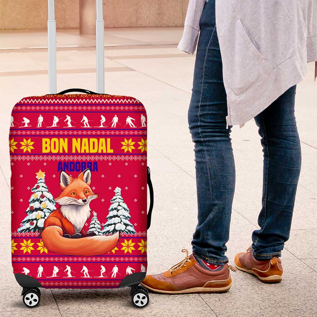 Bon Nadal Andorra Christmas Luggage Cover with Fox Snowy Trees and Andorran Flag - Wonder Print Shop