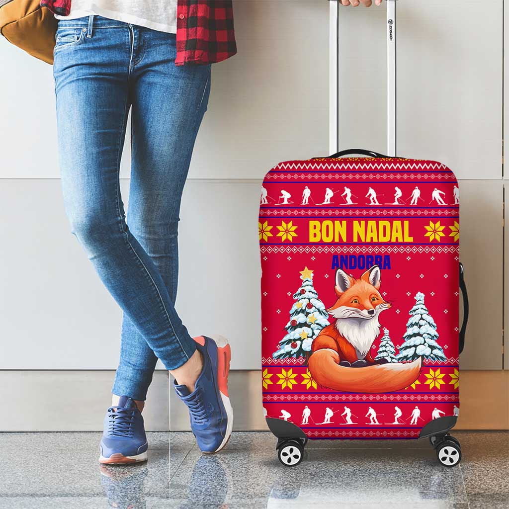 Bon Nadal Andorra Christmas Luggage Cover with Fox Snowy Trees and Andorran Flag - Wonder Print Shop