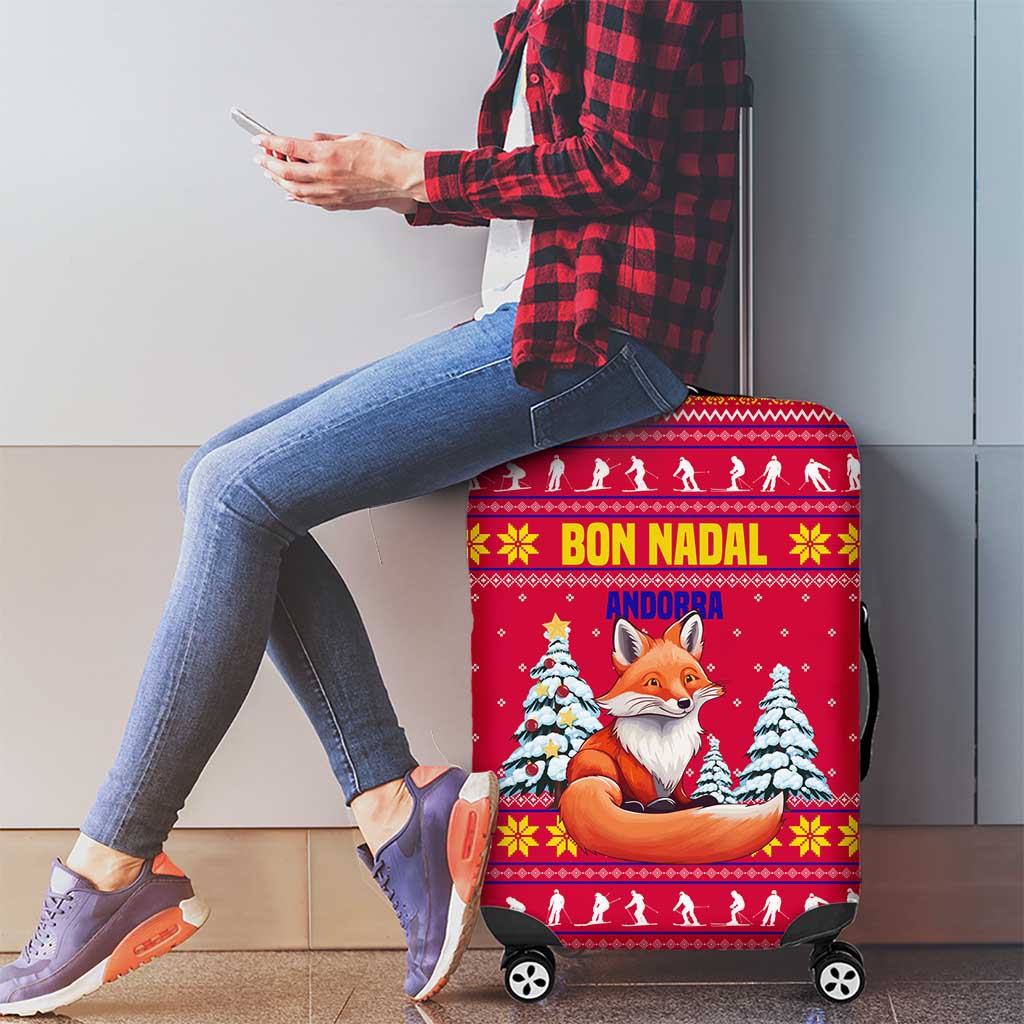 Bon Nadal Andorra Christmas Luggage Cover with Fox Snowy Trees and Andorran Flag - Wonder Print Shop