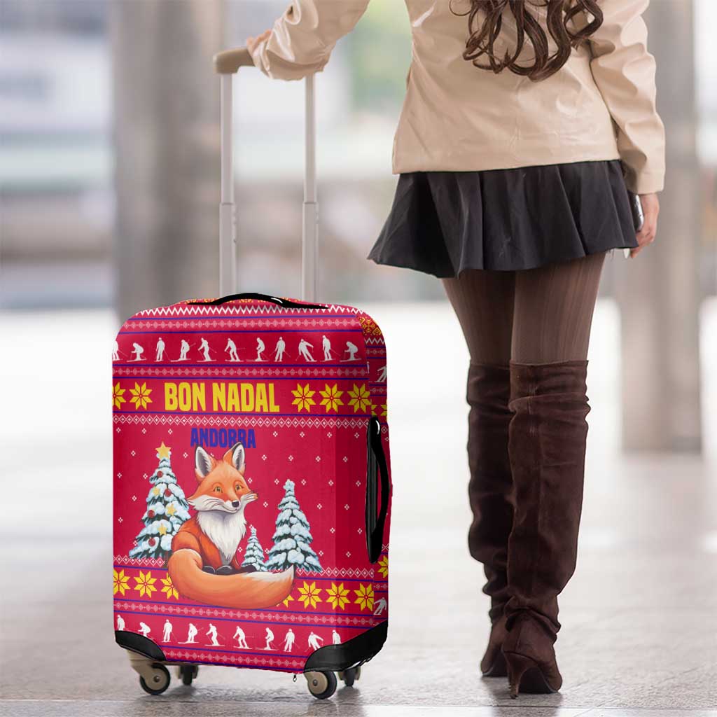 Bon Nadal Andorra Christmas Luggage Cover with Fox Snowy Trees and Andorran Flag - Wonder Print Shop