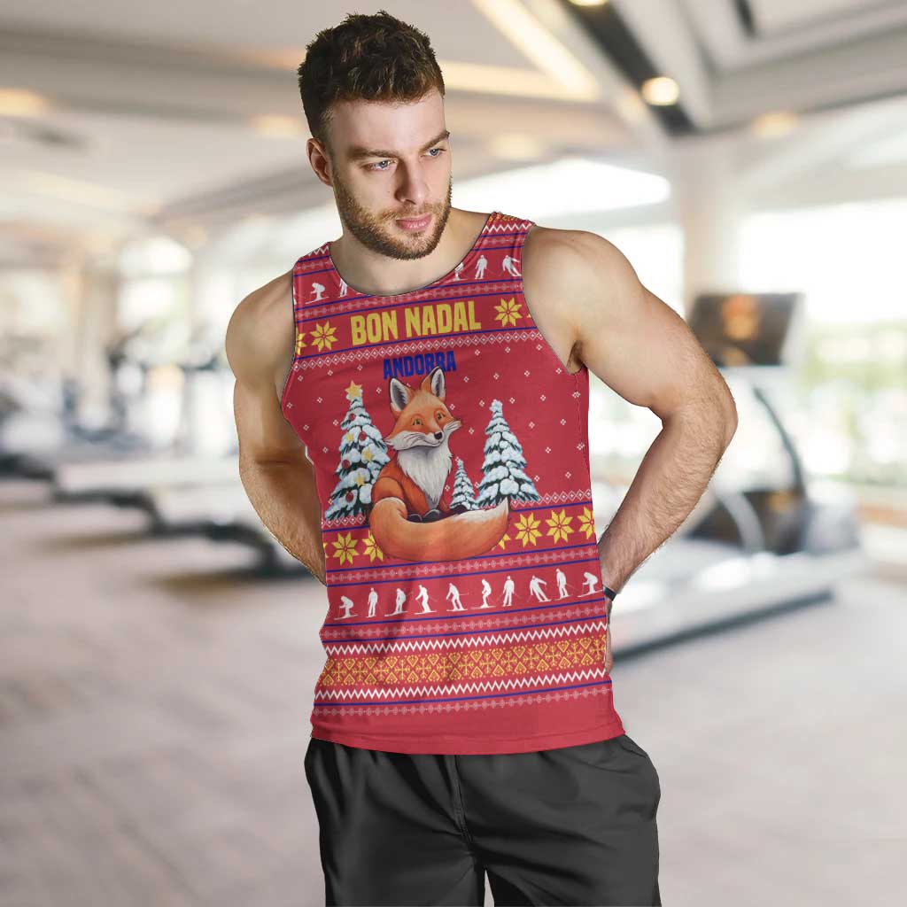 Bon Nadal Andorra Christmas Men Tank Top with Fox Snowy Trees and Andorran Flag - Wonder Print Shop