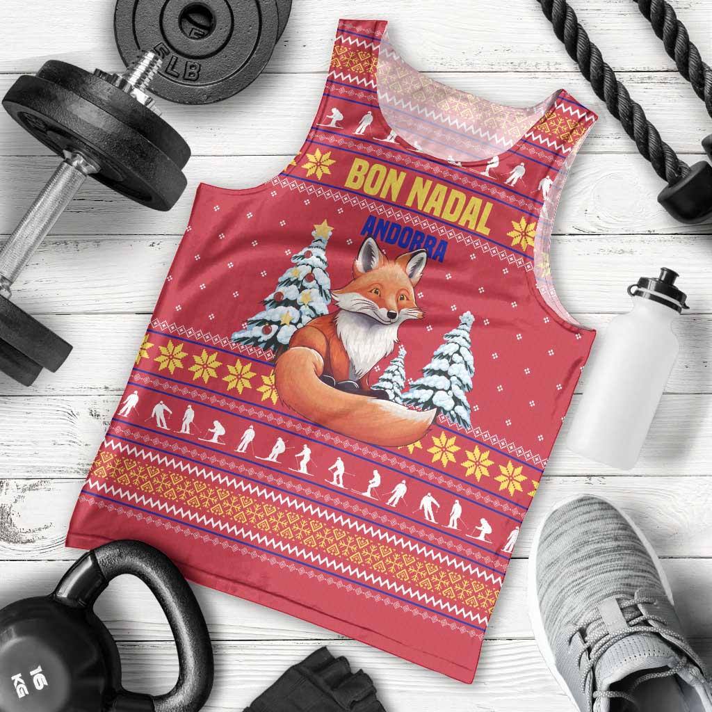 Bon Nadal Andorra Christmas Men Tank Top with Fox Snowy Trees and Andorran Flag - Wonder Print Shop