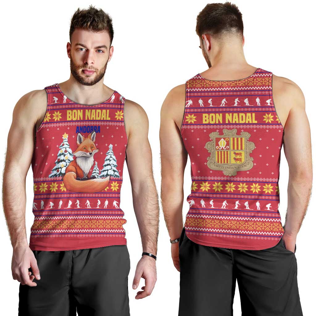 Bon Nadal Andorra Christmas Men Tank Top with Fox Snowy Trees and Andorran Flag - Wonder Print Shop