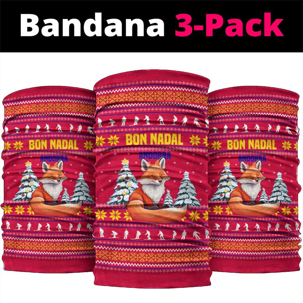 Bon Nadal Andorra Christmas Neck Gaiter with Fox Snowy Trees and Andorran Flag - Wonder Print Shop
