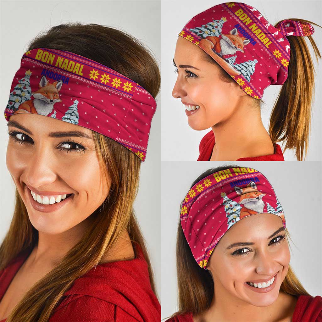 Bon Nadal Andorra Christmas Neck Gaiter with Fox Snowy Trees and Andorran Flag - Wonder Print Shop