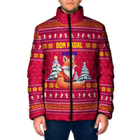 Bon Nadal Andorra Christmas Padded Jacket with Fox Snowy Trees and Andorran Flag - Wonder Print Shop