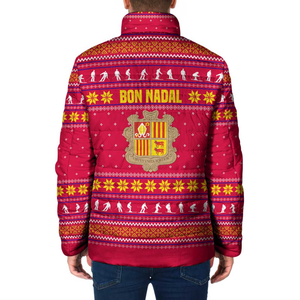 Bon Nadal Andorra Christmas Padded Jacket with Fox Snowy Trees and Andorran Flag - Wonder Print Shop