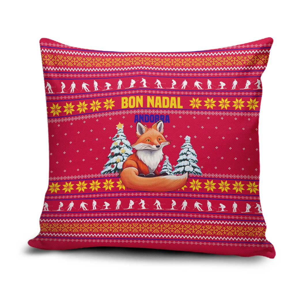Bon Nadal Andorra Christmas Pillow Cover with Fox Snowy Trees and Andorran Flag - Wonder Print Shop