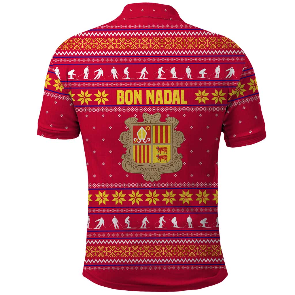 Bon Nadal Andorra Christmas Polo Shirt with Fox Snowy Trees and Andorran Flag - Wonder Print Shop