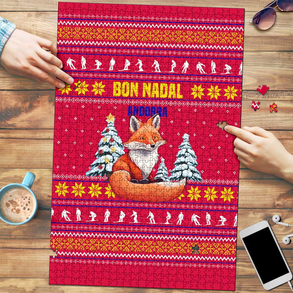 Bon Nadal Andorra Christmas Puzzle with Fox Snowy Trees and Andorran Flag - Wonder Print Shop