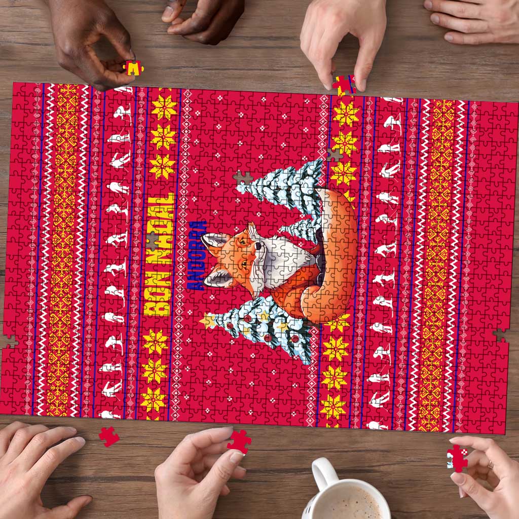 Bon Nadal Andorra Christmas Puzzle with Fox Snowy Trees and Andorran Flag - Wonder Print Shop