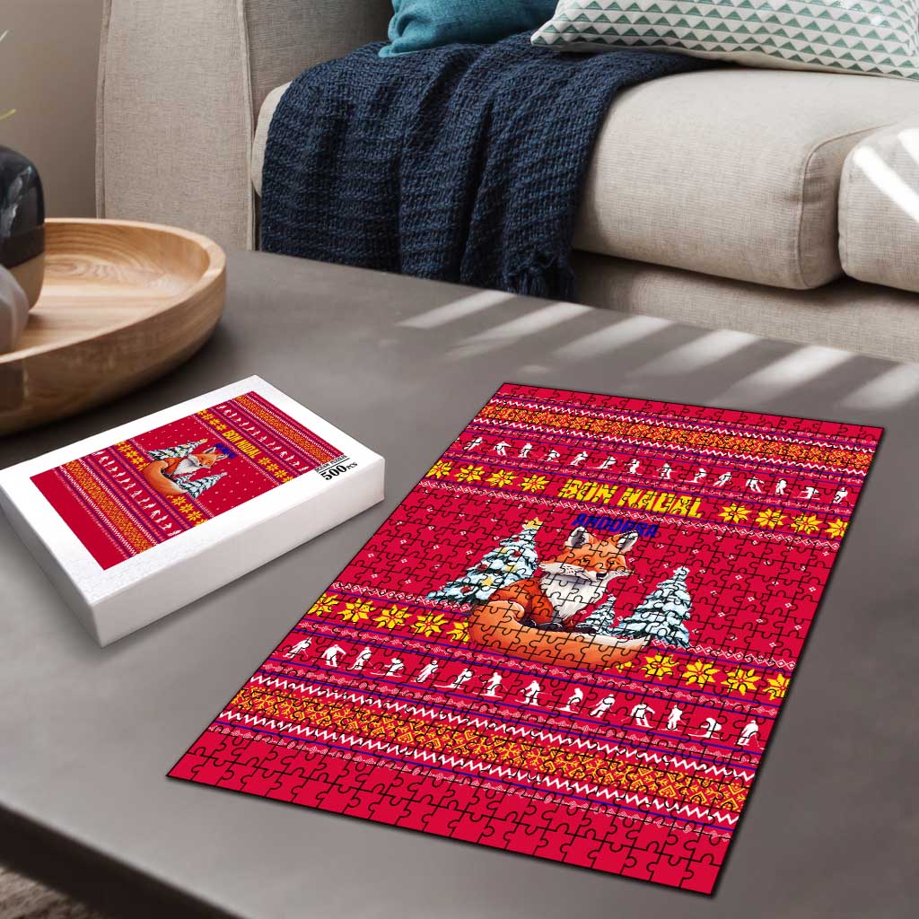 Bon Nadal Andorra Christmas Puzzle with Fox Snowy Trees and Andorran Flag - Wonder Print Shop