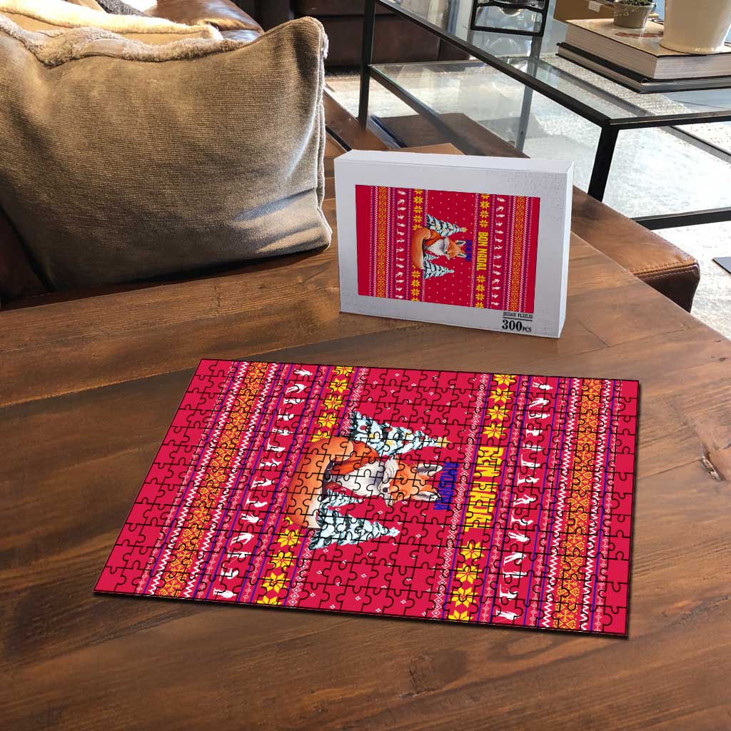 Bon Nadal Andorra Christmas Puzzle with Fox Snowy Trees and Andorran Flag - Wonder Print Shop