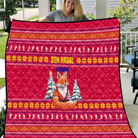 Bon Nadal Andorra Christmas Quilt with Fox Snowy Trees and Andorran Flag - Wonder Print Shop