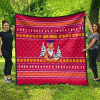 Bon Nadal Andorra Christmas Quilt with Fox Snowy Trees and Andorran Flag - Wonder Print Shop