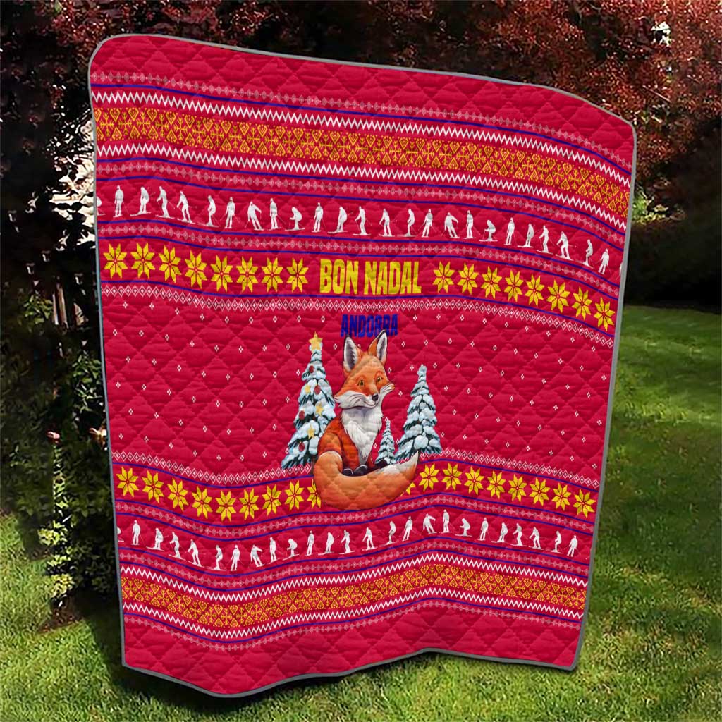 Bon Nadal Andorra Christmas Quilt with Fox Snowy Trees and Andorran Flag - Wonder Print Shop