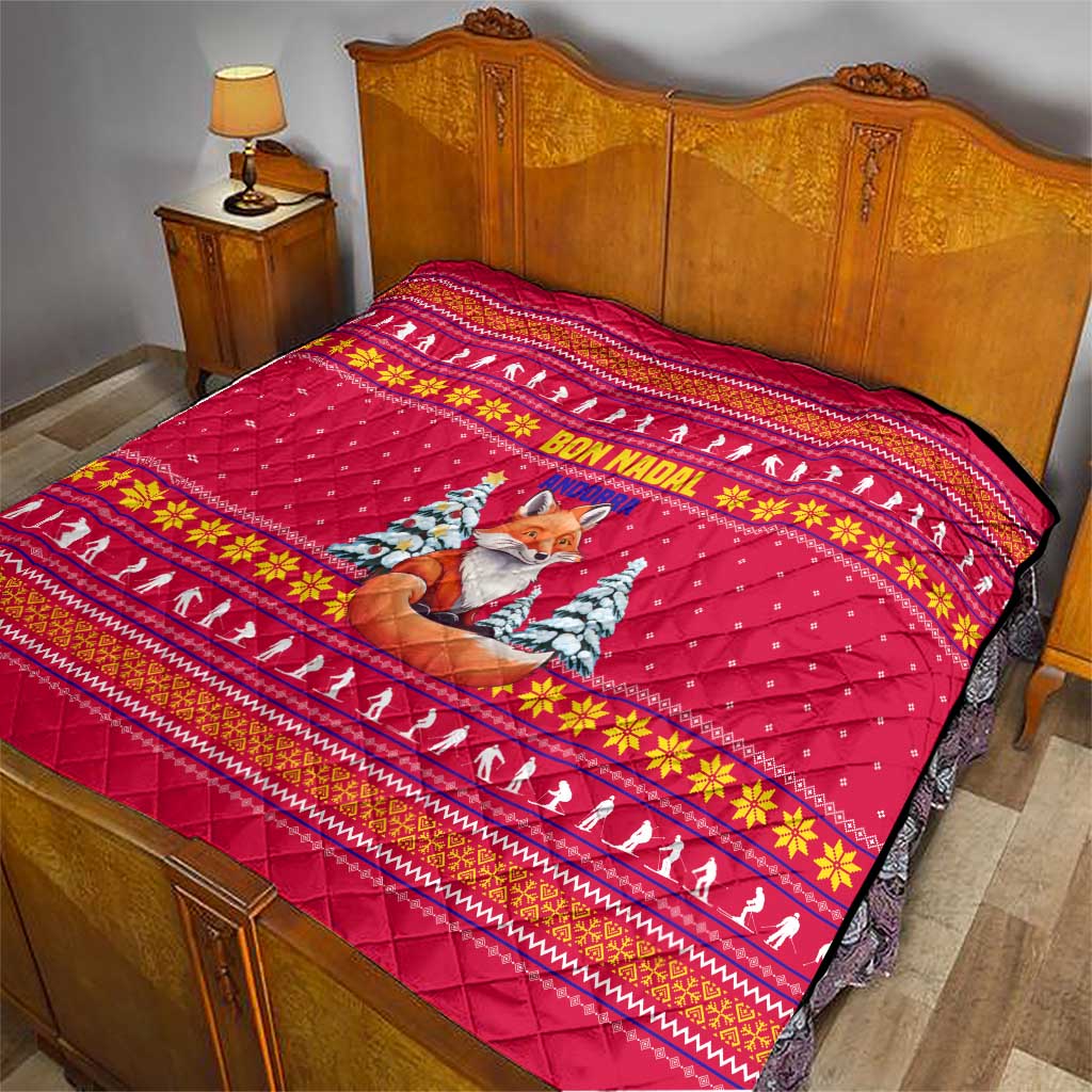 Bon Nadal Andorra Christmas Quilt with Fox Snowy Trees and Andorran Flag - Wonder Print Shop