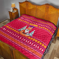 Bon Nadal Andorra Christmas Quilt with Fox Snowy Trees and Andorran Flag - Wonder Print Shop