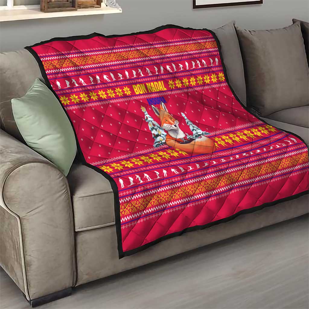 Bon Nadal Andorra Christmas Quilt with Fox Snowy Trees and Andorran Flag - Wonder Print Shop