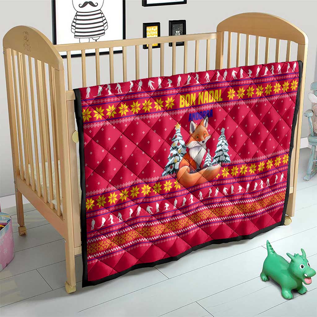 Bon Nadal Andorra Christmas Quilt with Fox Snowy Trees and Andorran Flag - Wonder Print Shop