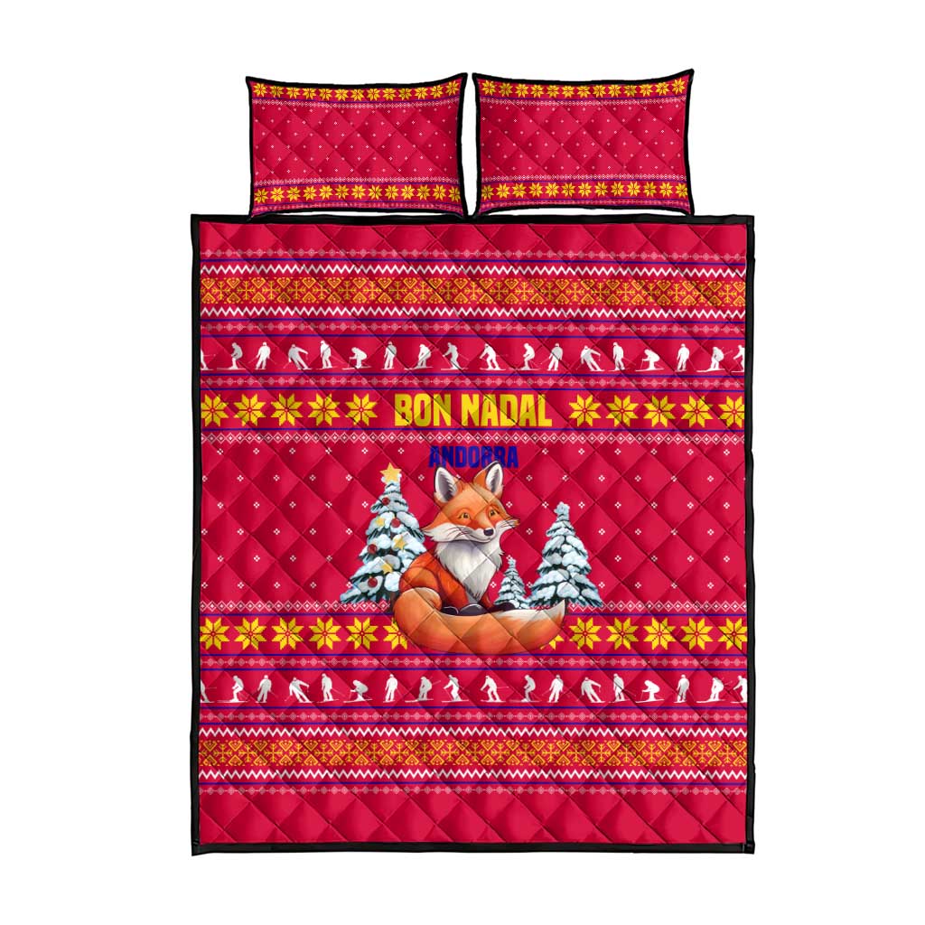 Bon Nadal Andorra Christmas Quilt Bed Set with Fox Snowy Trees and Andorran Flag - Wonder Print Shop