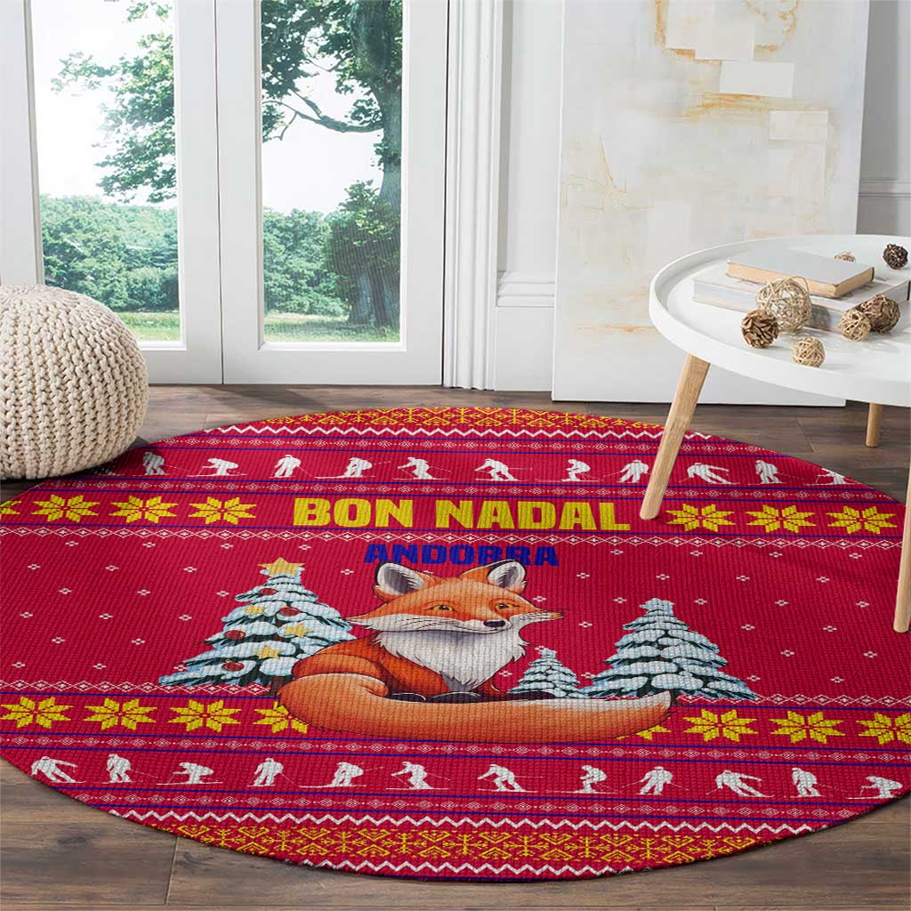 Bon Nadal Andorra Christmas Round Carpet with Fox Snowy Trees and Andorran Flag - Wonder Print Shop