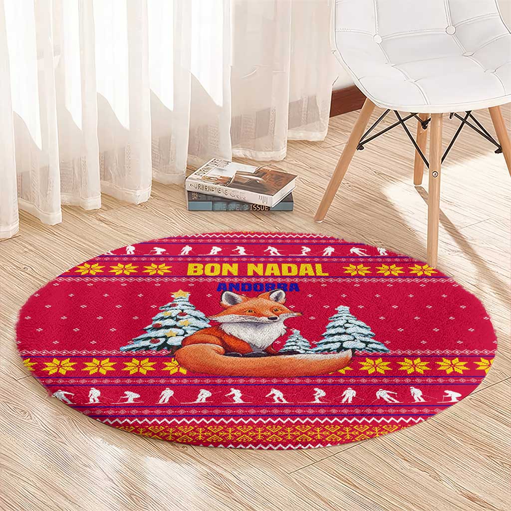 Bon Nadal Andorra Christmas Round Carpet with Fox Snowy Trees and Andorran Flag - Wonder Print Shop