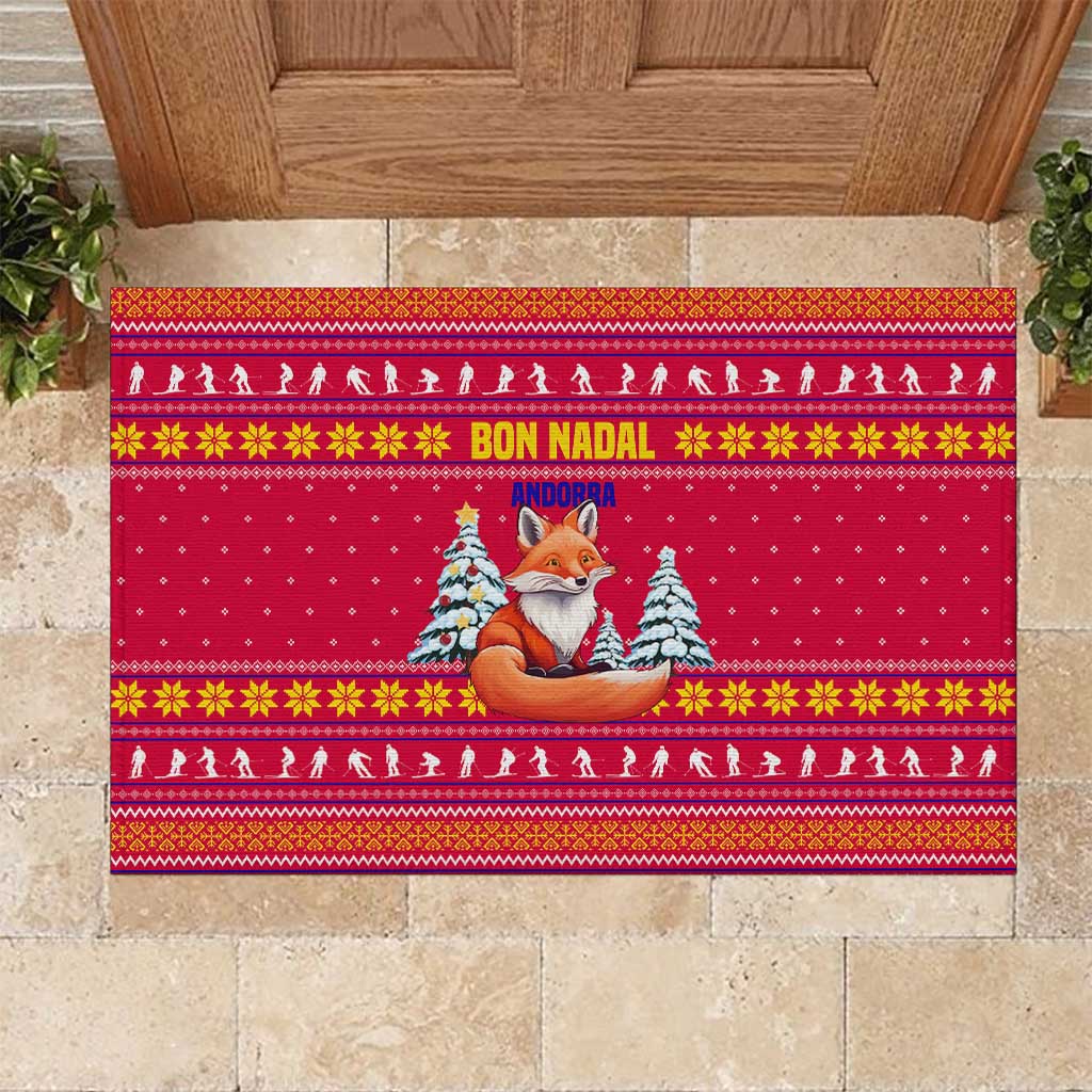 Bon Nadal Andorra Christmas Rubber Doormat with Fox Snowy Trees and Andorran Flag - Wonder Print Shop