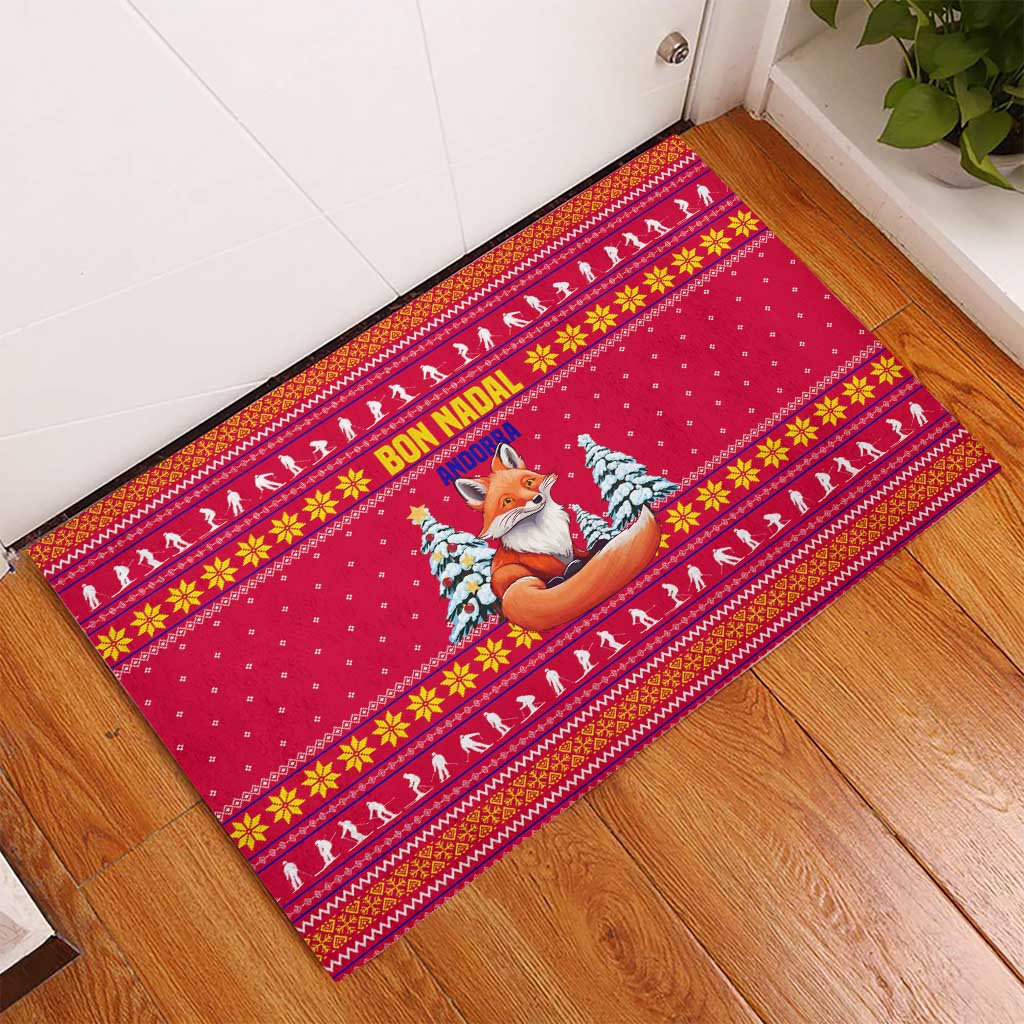 Bon Nadal Andorra Christmas Rubber Doormat with Fox Snowy Trees and Andorran Flag - Wonder Print Shop