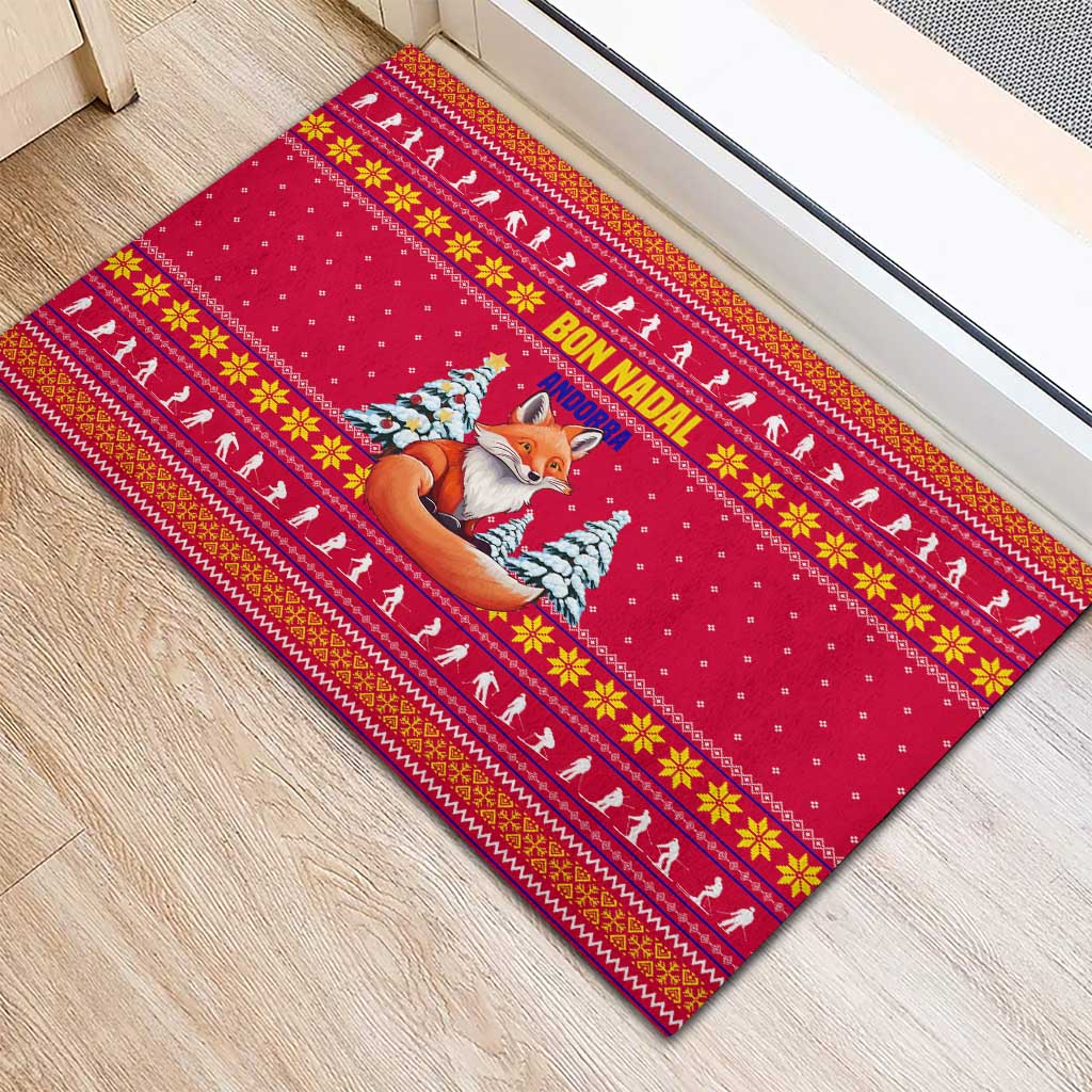 Bon Nadal Andorra Christmas Rubber Doormat with Fox Snowy Trees and Andorran Flag - Wonder Print Shop