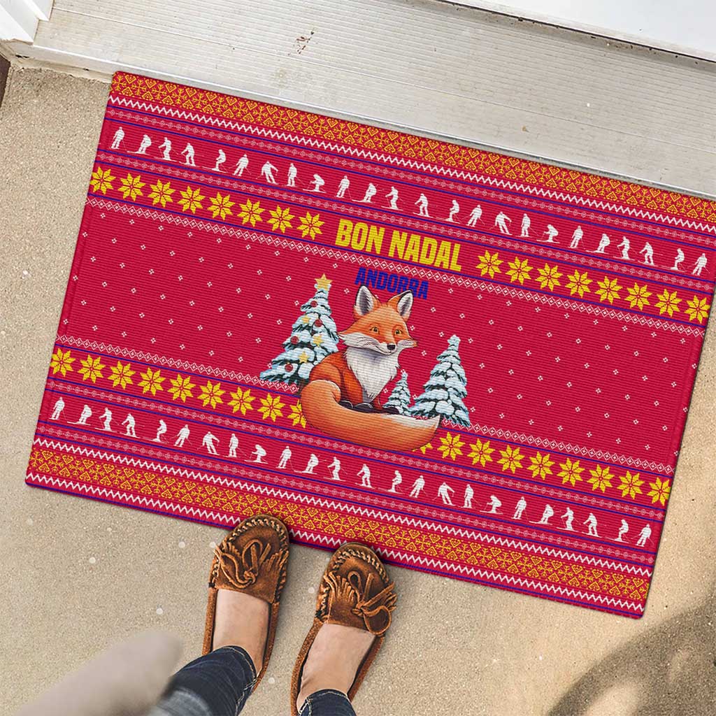 Bon Nadal Andorra Christmas Rubber Doormat with Fox Snowy Trees and Andorran Flag - Wonder Print Shop