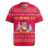 Bon Nadal Andorra Christmas Rugby Jersey with Fox Snowy Trees and Andorran Flag - Wonder Print Shop