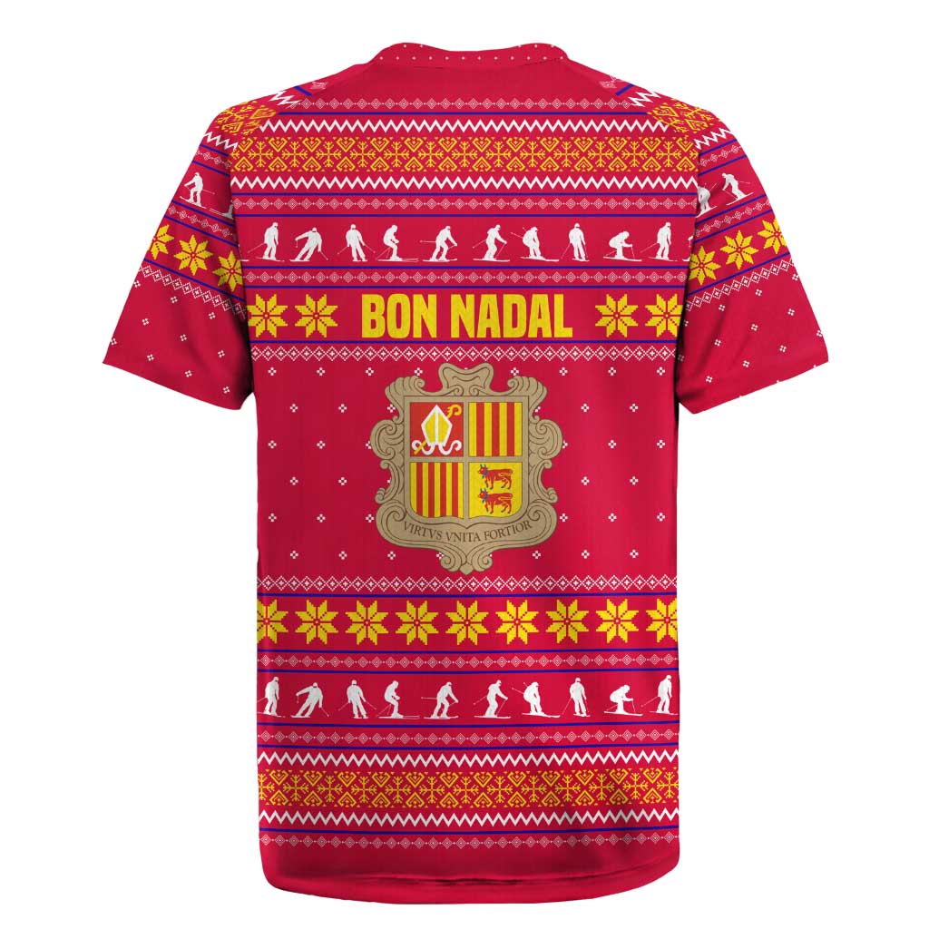 Bon Nadal Andorra Christmas Rugby Jersey with Fox Snowy Trees and Andorran Flag - Wonder Print Shop