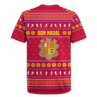 Bon Nadal Andorra Christmas Rugby Jersey with Fox Snowy Trees and Andorran Flag - Wonder Print Shop