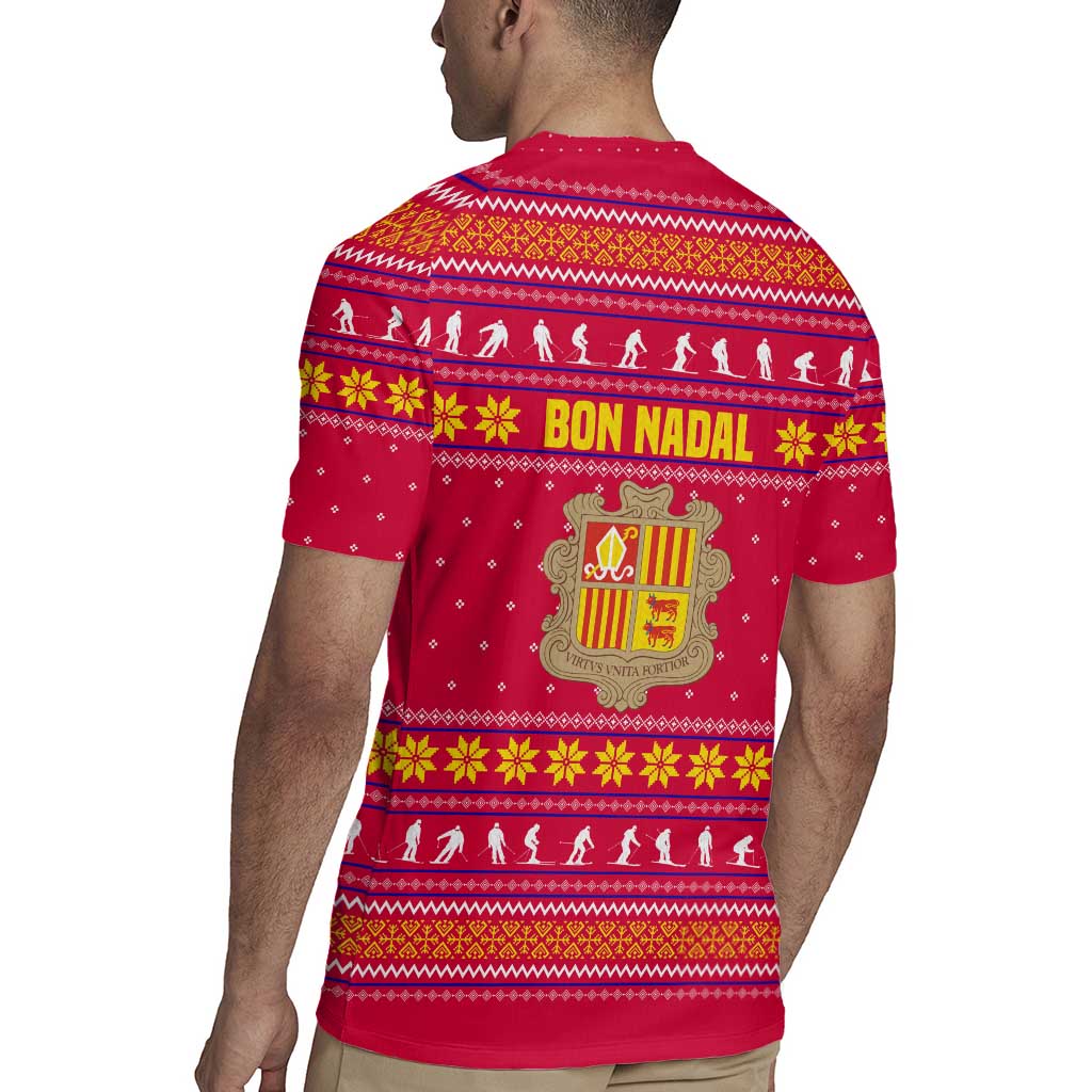 Bon Nadal Andorra Christmas Rugby Jersey with Fox Snowy Trees and Andorran Flag - Wonder Print Shop