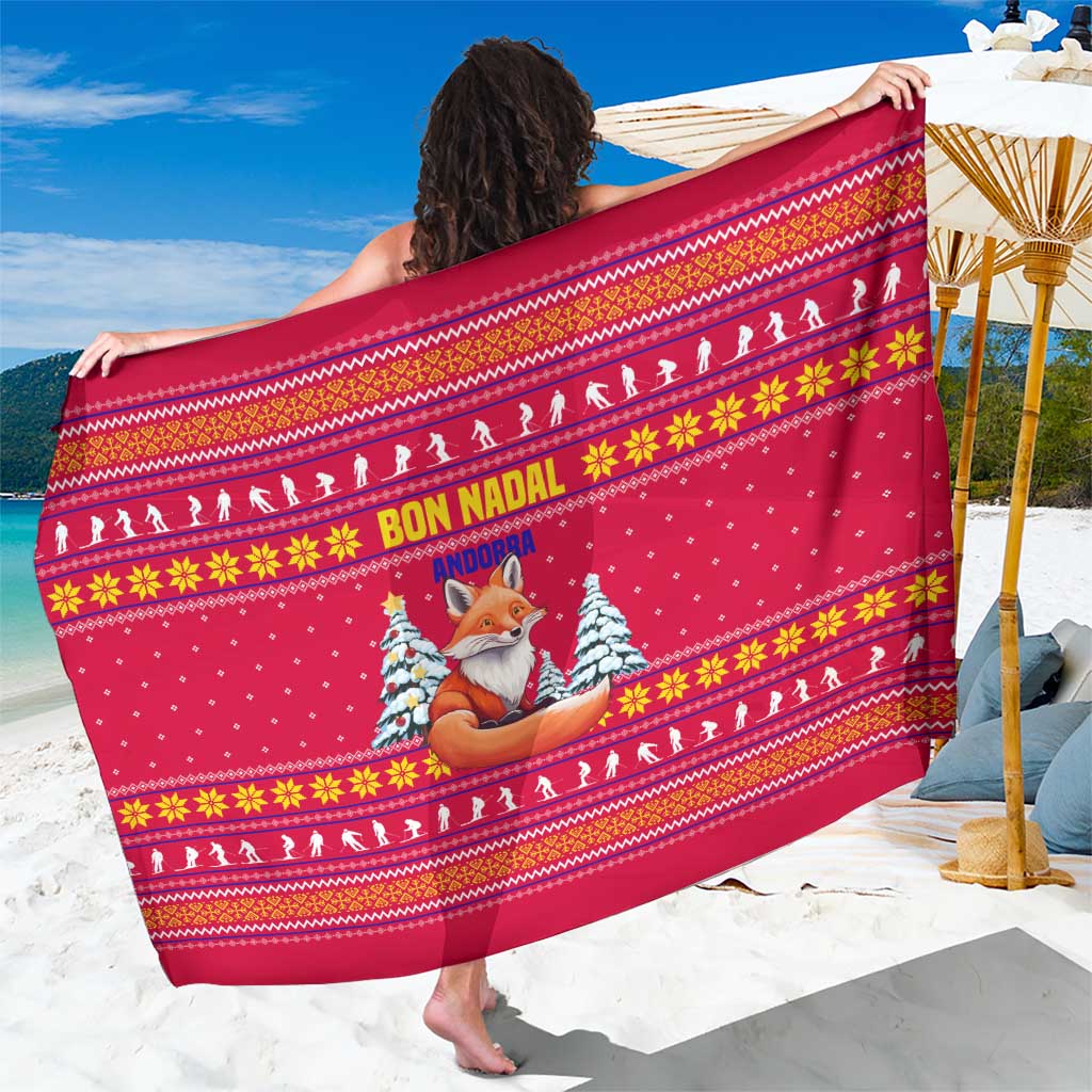 Bon Nadal Andorra Christmas Sarong with Fox Snowy Trees and Andorran Flag - Wonder Print Shop